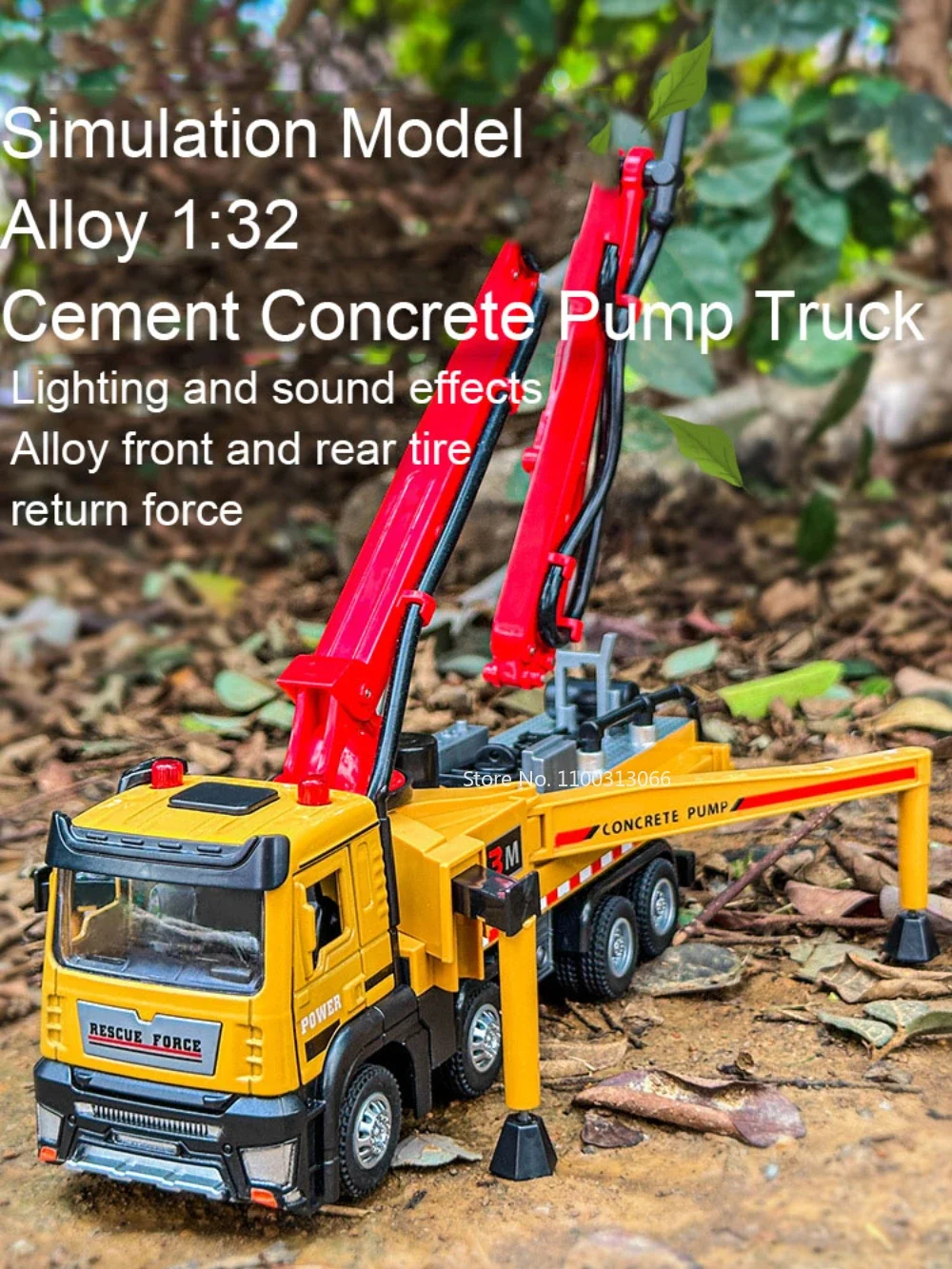 1: 32 Cement Concrete Pump Truck Toy Model Alloy Diecast Toys Truck Vehicle with Sound Light Car Collection Toys for Boys Gifts