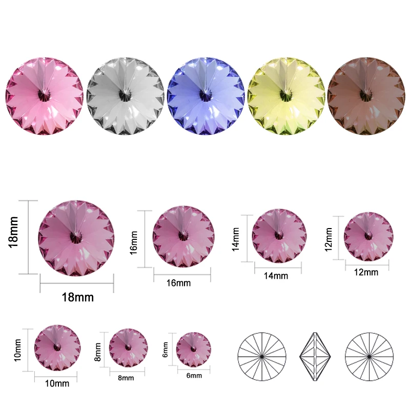 Kryształki Rivoli K9, okrągłe, szpiczaste kamienie diamentowe, kolorowe koraliki, kryształki do rękodzieła, zdobienia paznokci, ubrań i biżuterii.