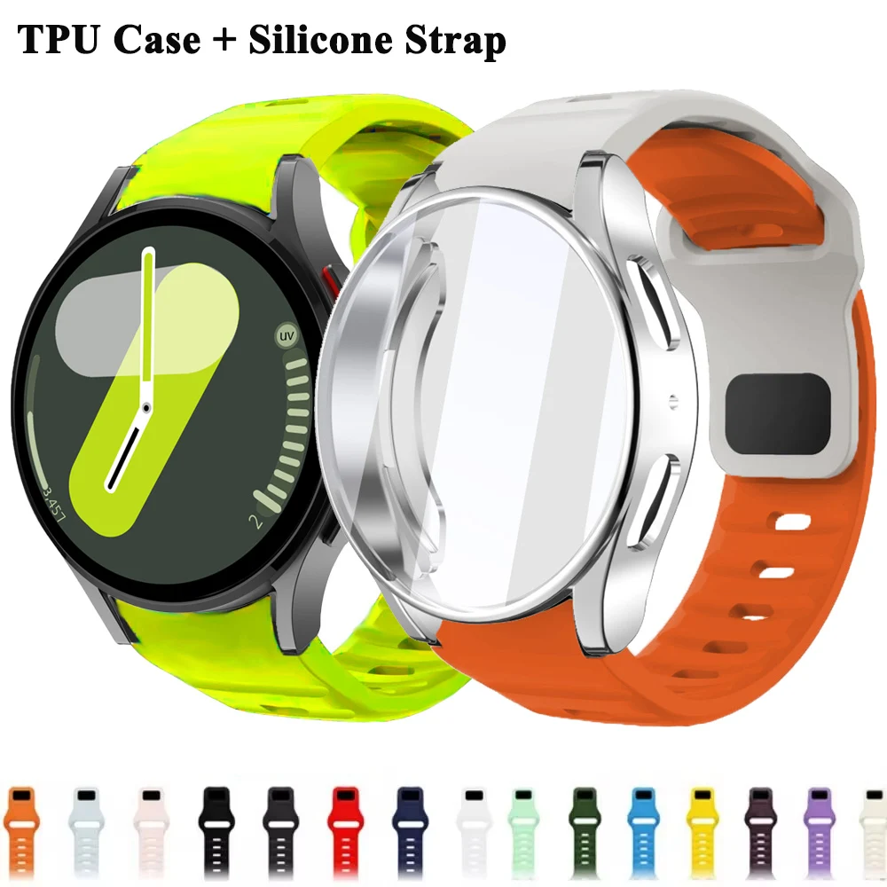Für Samsung Galaxy Uhr 7 6 5 4 40 MM 44 MM TPU Soft Case + Silikon Armband Volle Abdeckung Screen Protector Sport Armband Band Correa