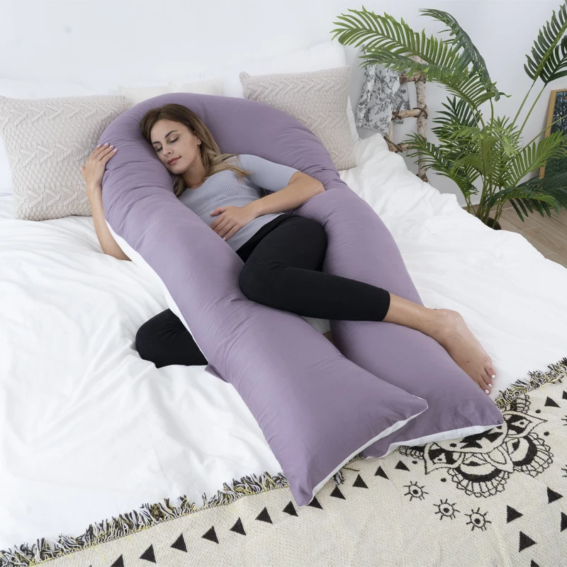 

QR Oversized U-Shaped Body Pillow / 65in Big Body Pillow / Satin Fabric Purple And White Colorblock