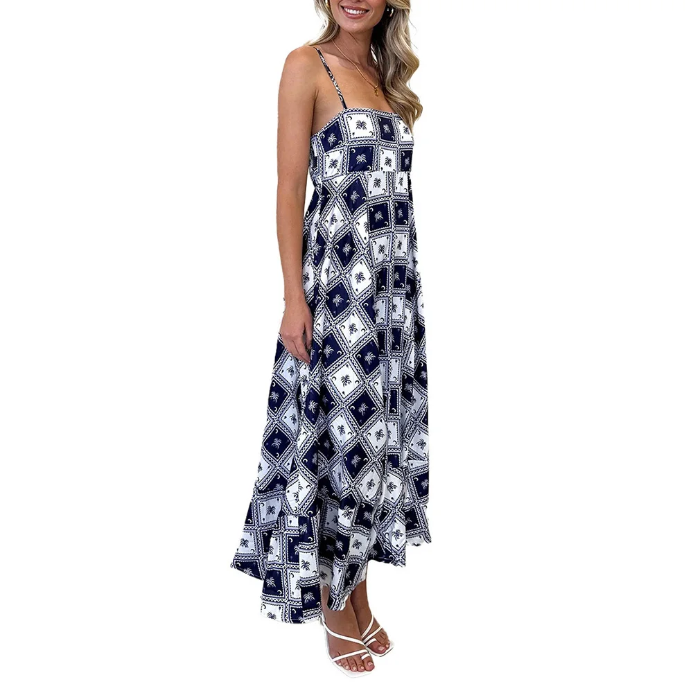 Womens Floral Pattern Graffiti Graphic Flowy Long Sun Dresses Y2k Beach Holiday A Line Aesthetic Casual Boho Smocked Maxi Dress