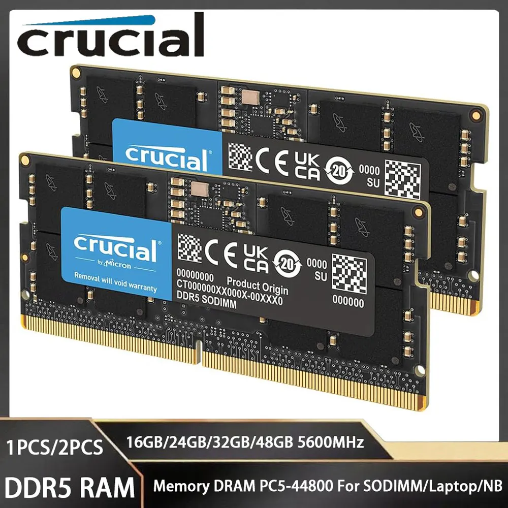 

Оперативная память Crucial Memoria ddr5 16 ГБ 24 ГБ 32 ГБ 48 ГБ DDR5 5600 МГц PC5-44800 Память для ноутбука без ECC 262 контакта SODIMM для оперативной памяти Intel и AMD