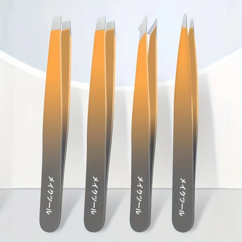 Conjunto de pinças profissionais de aço inoxidável, 4 unidades, para sobrancelhas e remoção de pelos faciais, ponta de precisão, modelagem de sobrancelhas, presente de natal