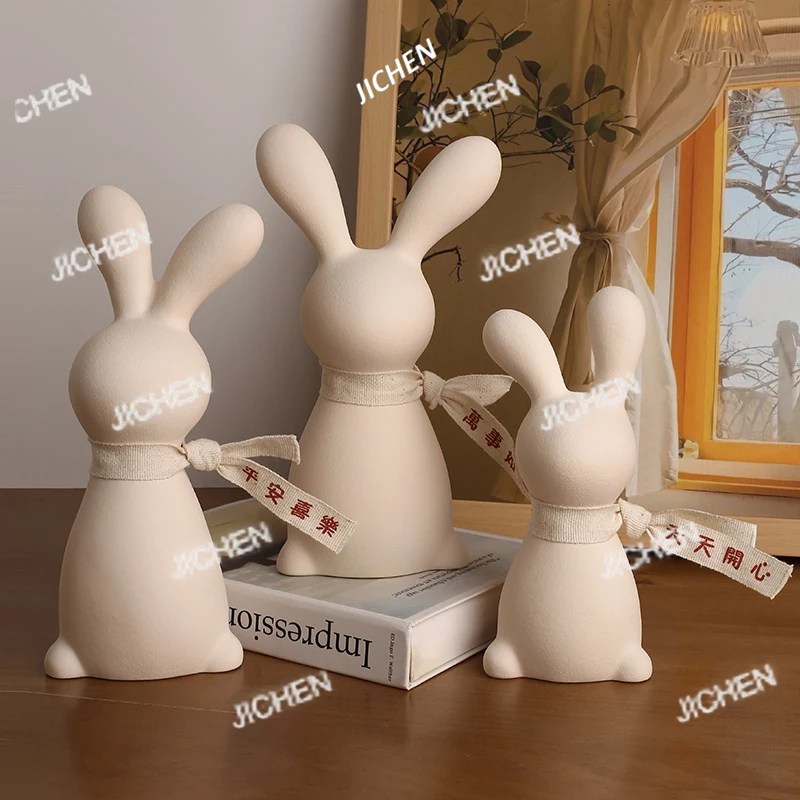 

Современная скандинавская керамическая скульптура JC: Экологичная статуэтка белого кролика ручной работы для дома