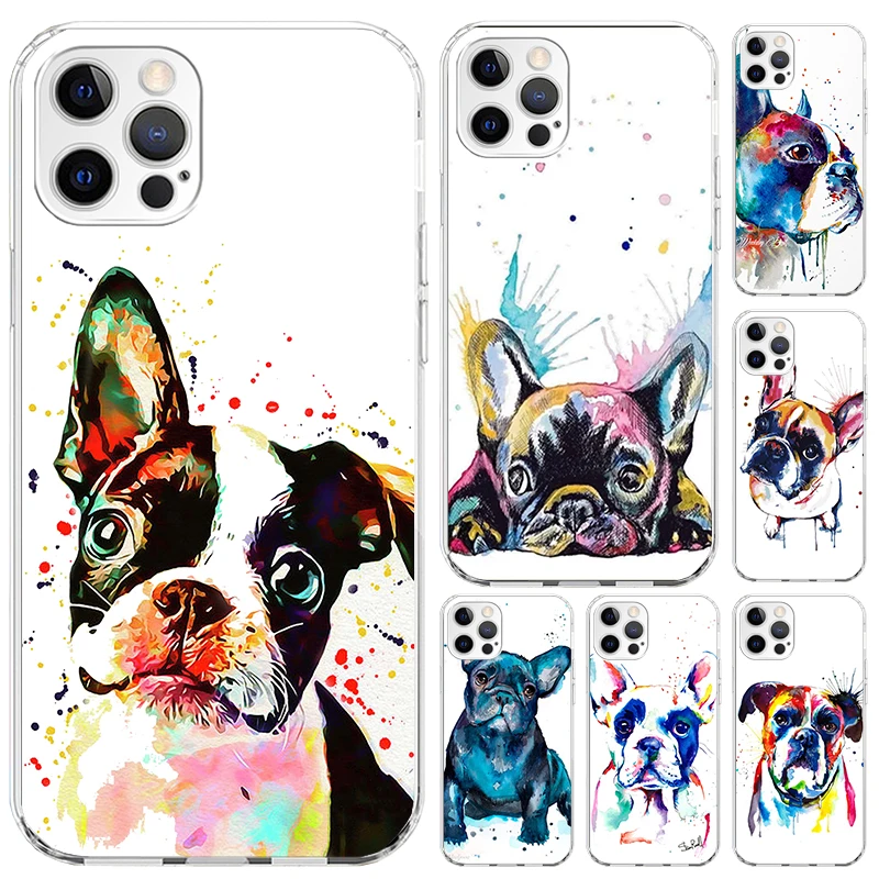 Чехол для телефона с французским бульдогом и мопсом для Iphone 16, 15, 14, 13, 12, Mini 11 Pro Max 16E X XS XR 7 Plus 8 SE 2020, мягкий чехол с принтом Funda
