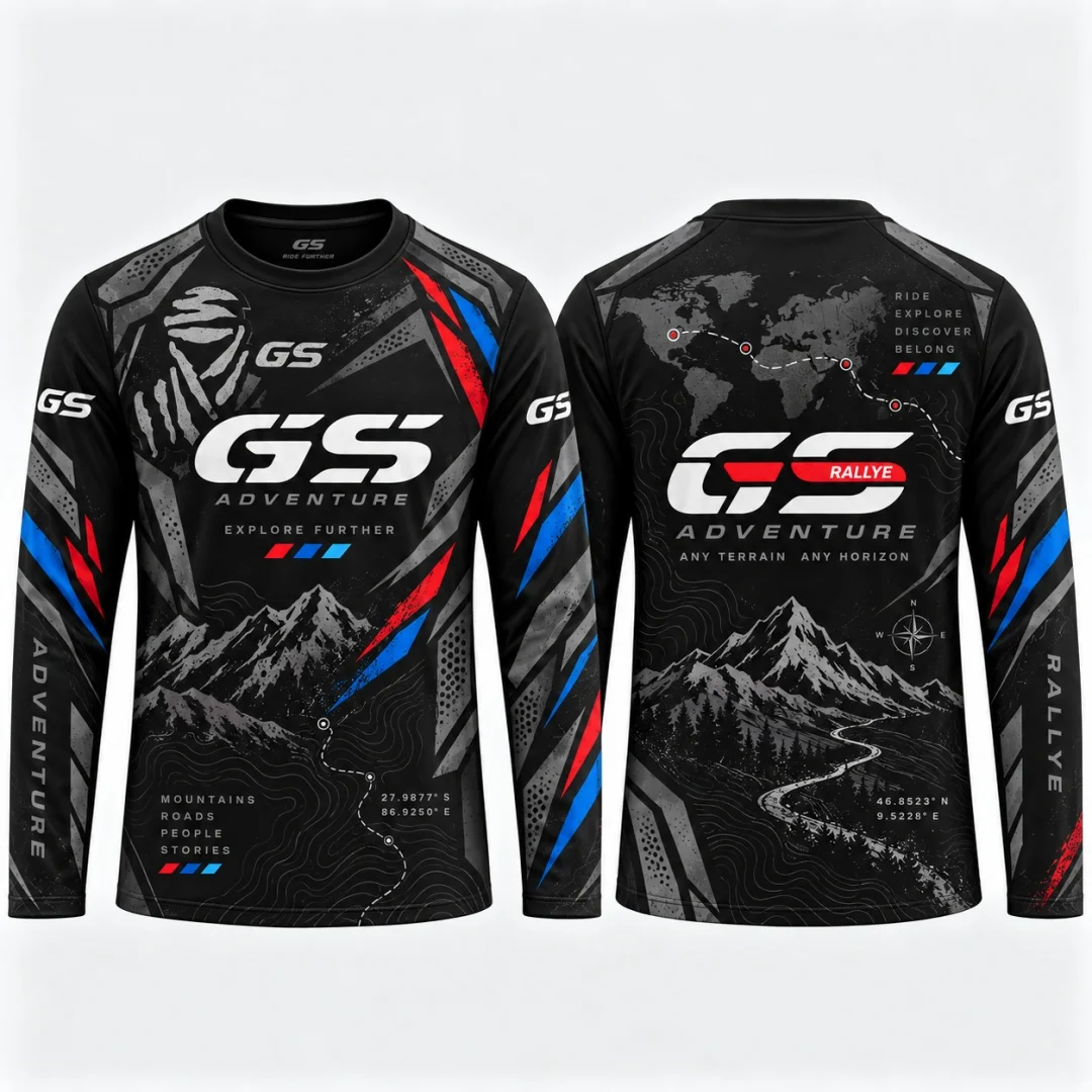 GS Adventure Motorrad Long Sleeve T‑Shirt Men Women Kids Motorcycle Adventure Mountain Graphic Tee Casual Moto Biker Riding Tops