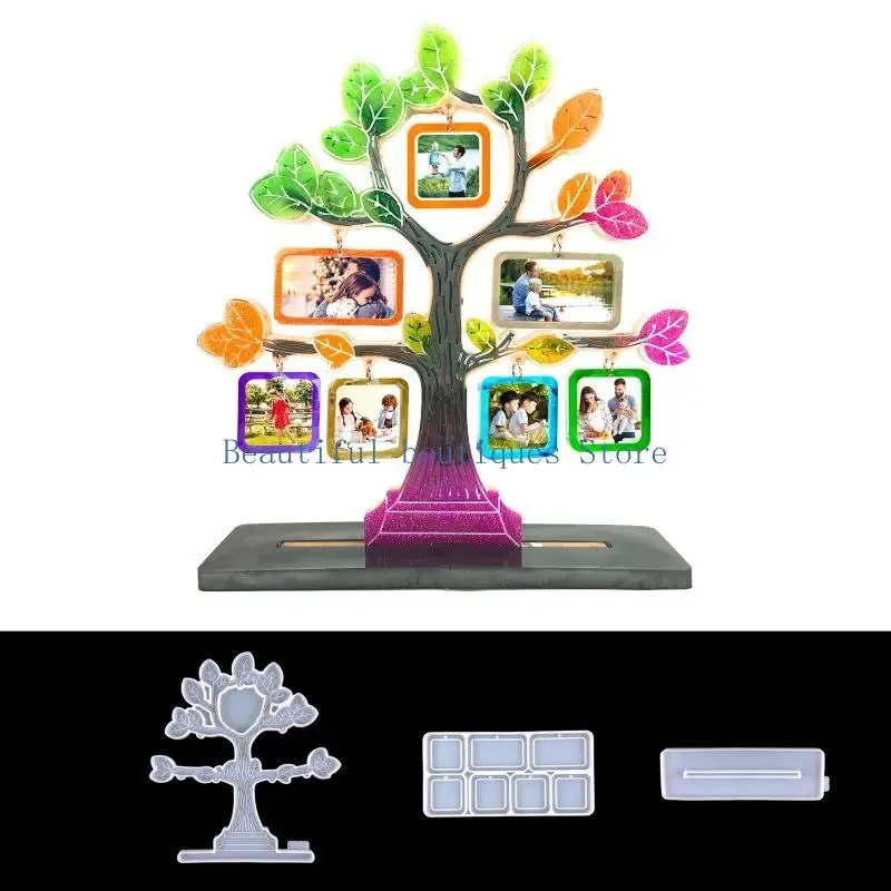 u4lf صورة إطار شجرة معلقة قلادة راتنج الايبوكسي القالب زخارف سطح المكتب سيليكون قالب الحلي الحاوية الحلي