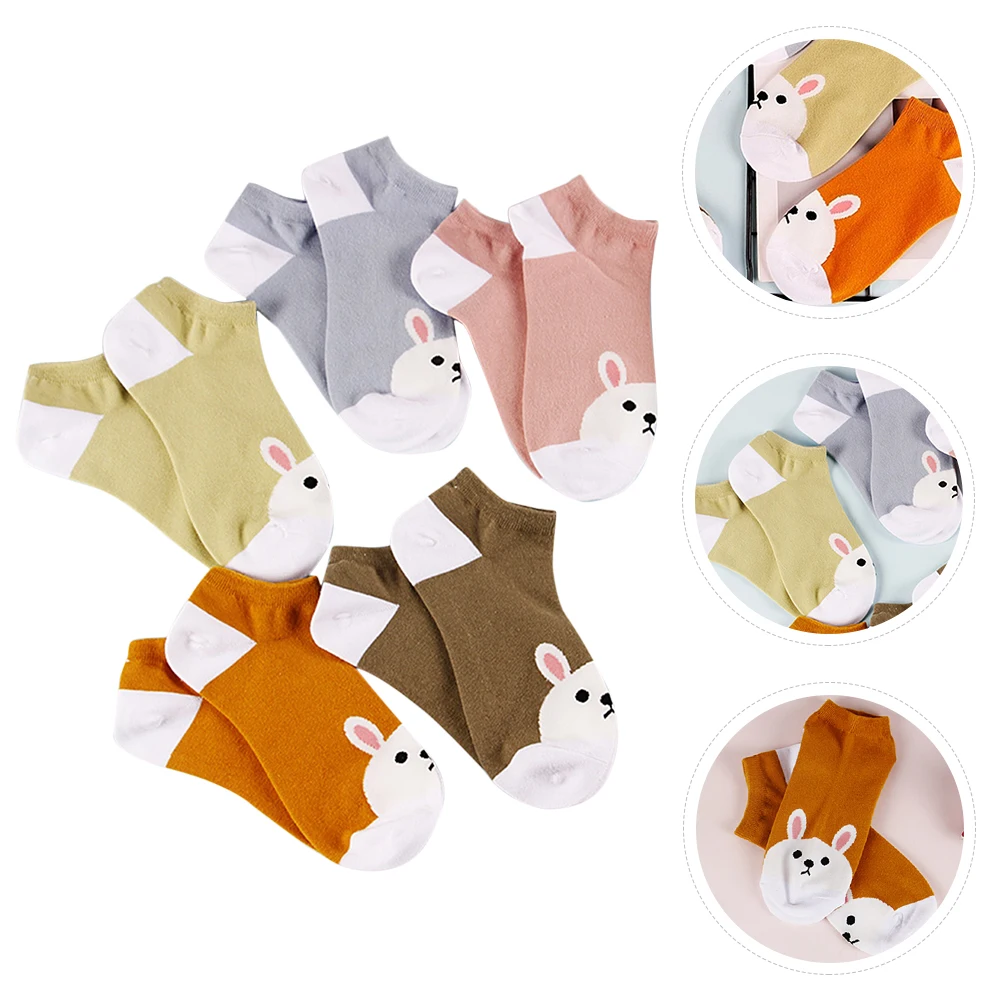 

5 Pcs Bunny Socks Girls Boat Anklet Pattern Short Low Cut Breathable Cotton Spring Gift Home Outdoor Flexible