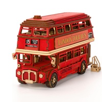 Robotime rolife London Tour Bus 3D Wooden Puzzles Wood Model Toy Car to Build Crafts Collectibles Gifts for Boys Girls