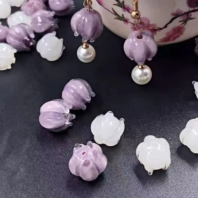 10/12 sztuk 9 kolorów szklany dzwonek koraliki kwiatowe DIY kolczyki akcesoria do bransoletki Lampwork koraliki do piercingu dzwonek orchidea koralik sznurek biżuteria