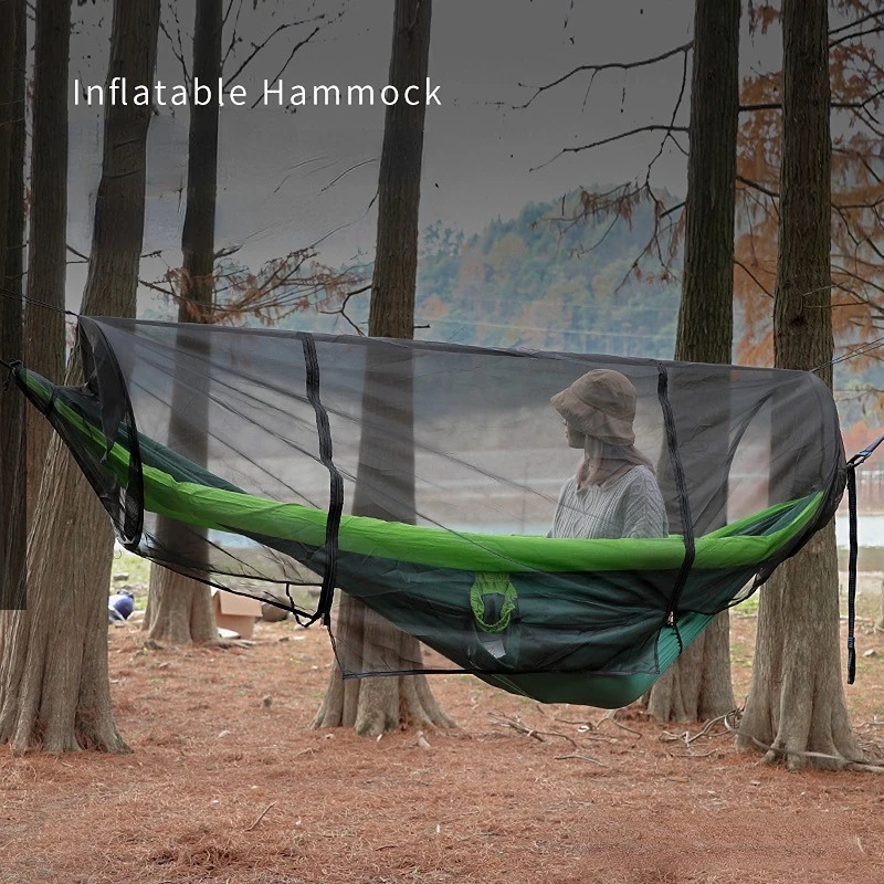 Outdoor Single Double Inflatable Hammock Portable Camping Ultralight Nylon Hammock For Tree Camping Swing Chair Mat Hammock