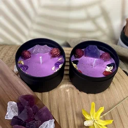 8x5.2cm Dried Flower Crystal Stone Scented Candle Black Tinplate Jar Candle Room Fragrance Decoration Home Decoration