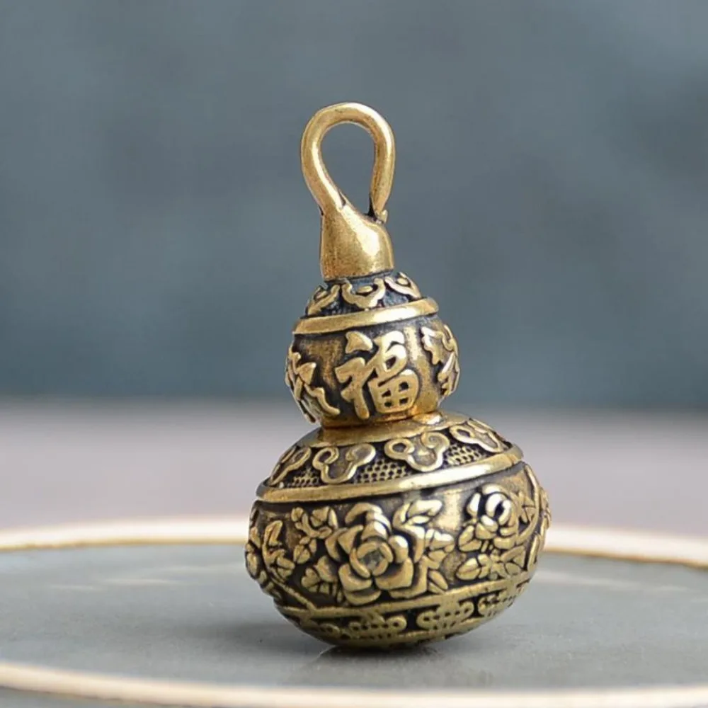 Brass Material Gourd Pendant Charm Engraved Chinese Fu Detachable Structure Openable Calabash Charm Hollow Design