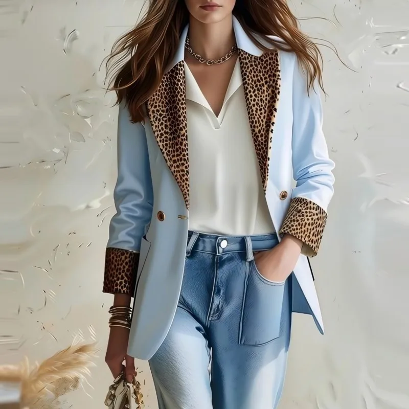 2026 New Women's Autumn And Winter Suit With Leopard Print Stitching Fashionable Retro Unique Niche And Design Sense Suit Jacket