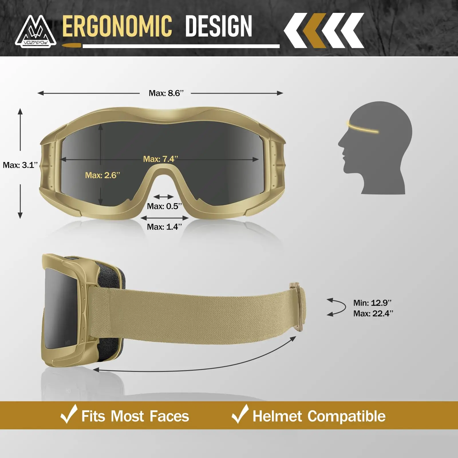 Vozapow نظارات الرماية المهنية ANSI Z87.1 السلامة مكافحة الضباب الادسنس التكتيكية نظارات دراجة نارية تسلق الجبال النظارات الشمسية