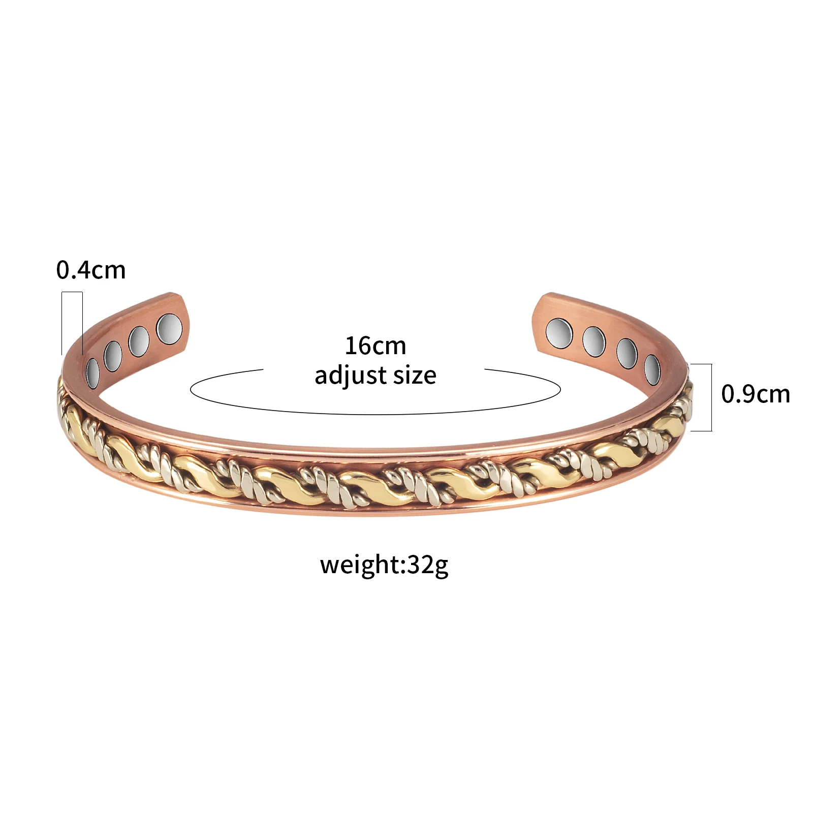 Wollet Pure Copper Bracelet for Women Copper Magnetic Jewelry 6.5'' Copper Bangles Copper Jewelry Gift