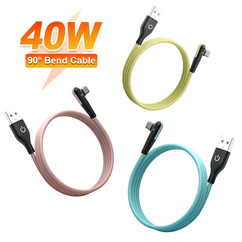 

PD 40W Type C to USB 90° Cable For iPhone 16 15 Pro Max Samsung Xiaomi HUAWEI Fast Charger Cord Phone Tablet Universal Data Line