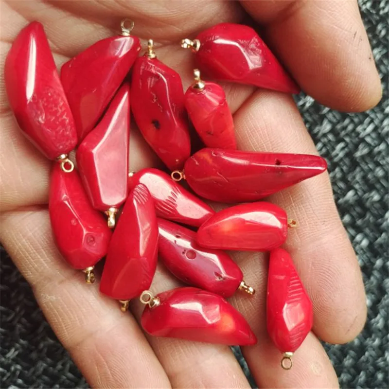 

5PCS Natural Coral Pendants With Golden Metal Parts For Women's Choker Necklace Making Accessories Wholesale Free Shippings