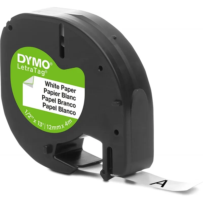 Dymo LetraTag S0721510 Original label tape for marker-black text on white background-width 12mm x 4 meters (. Tintasycartuchos.com