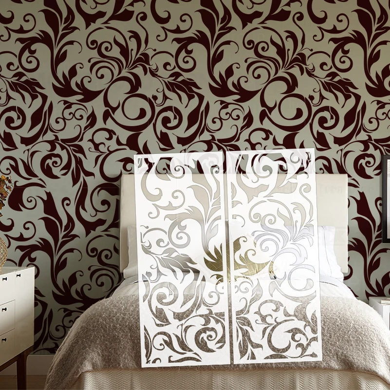 53cm - 106cm Wall Stencil Decor For Painting Plaster Decorative Putty Template Paint To Bricks On The Curled Branches S474