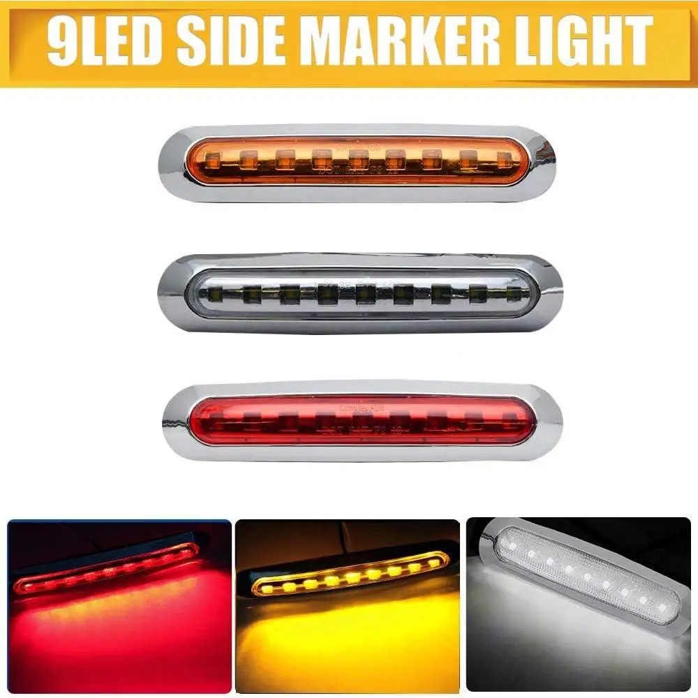 2pcs 9 LED Side Marker Light 10-30V Waterproof Amber Red White Clearance Lamp for Truck Trailer RV Pickup Lorry Warning Signal - view 3
