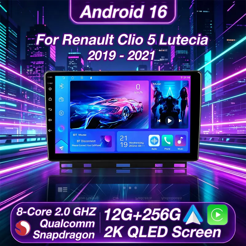 Wireless CarPlay Android Auto For Renault Clio 5 Lutecia 2019-2021 Android 16 8 Core Stereo Multimedia Player 4G 2 DIN Autoradio