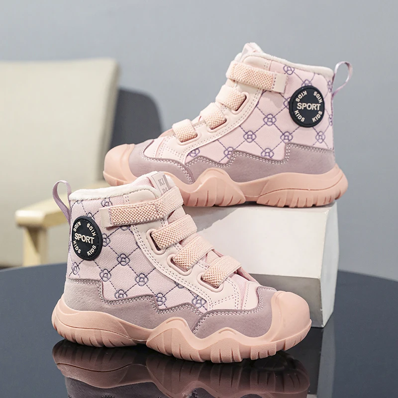 

Winter New Girls Snow Boots Warm Plush Fashion Soft Outdoor Non-slip Kids Cotton Shoes Luxury Childrens Casual Shoes Size 30-39