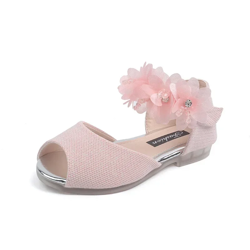 Sandali per bambini nuovo stile estivo Ragazze Moda Strass Fiore Scarpe da principessa Bambine Scarpe da ballo con suola morbida Ragazze