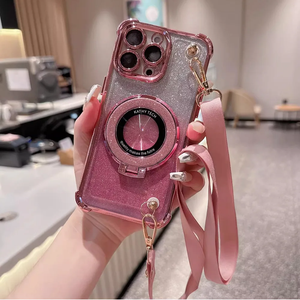 Shockproof Glitter Lanyard Case For Xiaomi POCO X6 X5 F4 F3 X3 NFC F6 M6 Pro C65 12T 13T Pro Plating Phone Holder Bracket Cover