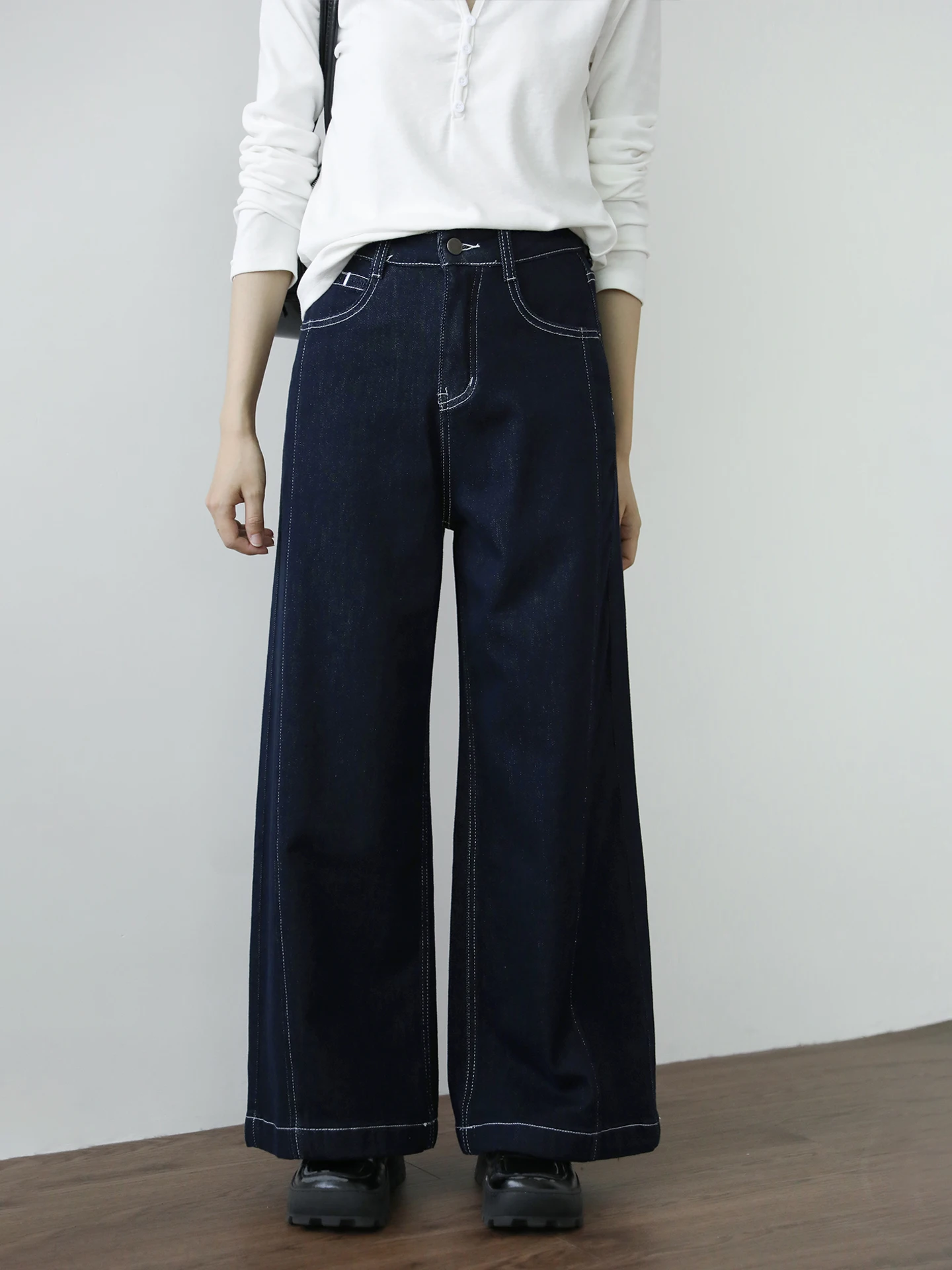 

Синие повседневные джинсы с высокой талией и широкими штанинами, специально разработанные джинсовые брюки прямого кроя с высокой талией для женщин, осень-зима, длинные брюки...