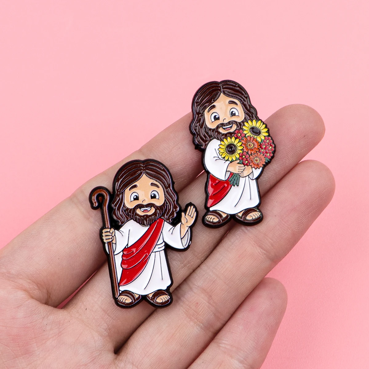 4pcs Jesus Enamel Pin Set Cartoon Sheep Brooch For Coat Women's Brooches Fashion Lapel Badges Jewelry Gift for Friends