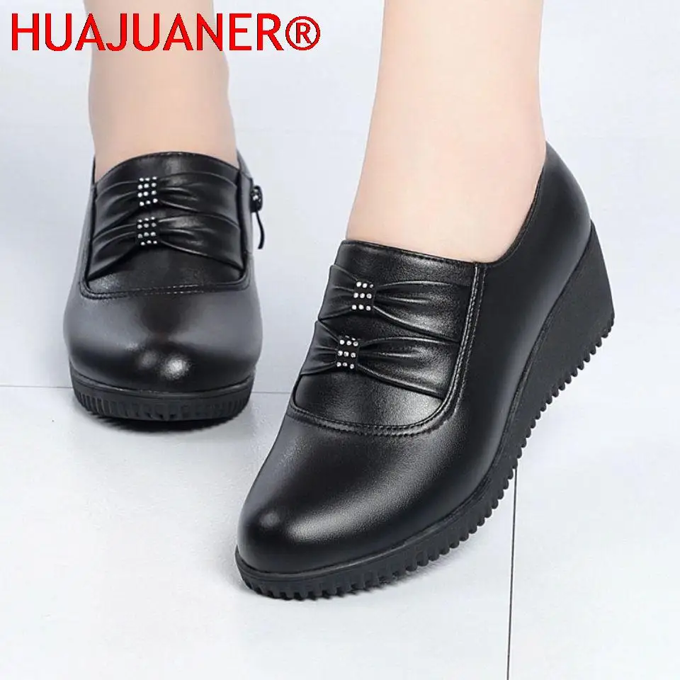 New Arrival Mom Wedges Platform Shoes for Women 2023 Black Leather Sneaker Woman Nurse Shoes Summer Flats