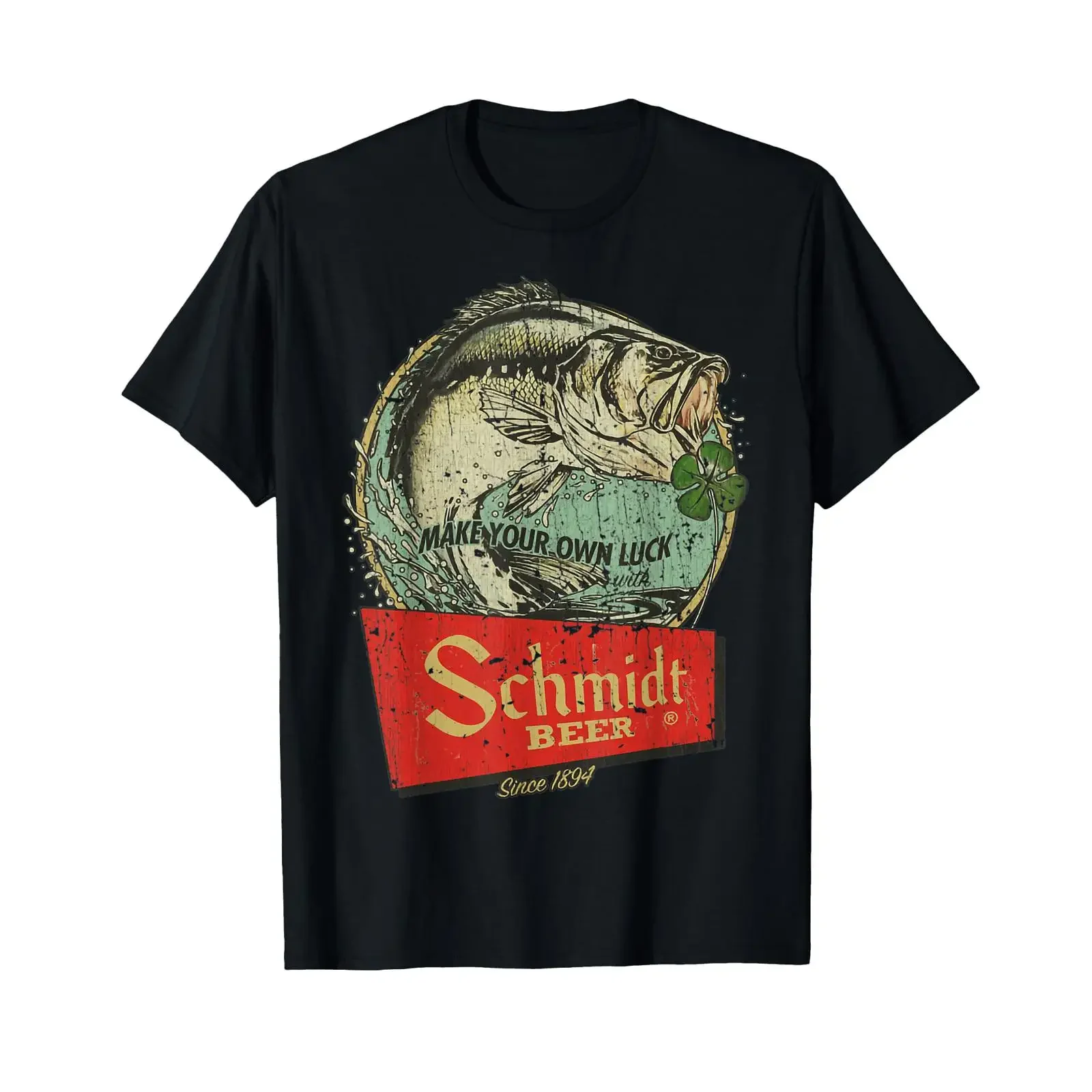 Fishing Schmidt Beer Make Your Own Luck 1894 Vintage T Shirt vintage Washed Versatile Casual fashion graphic Comfortable Unisex