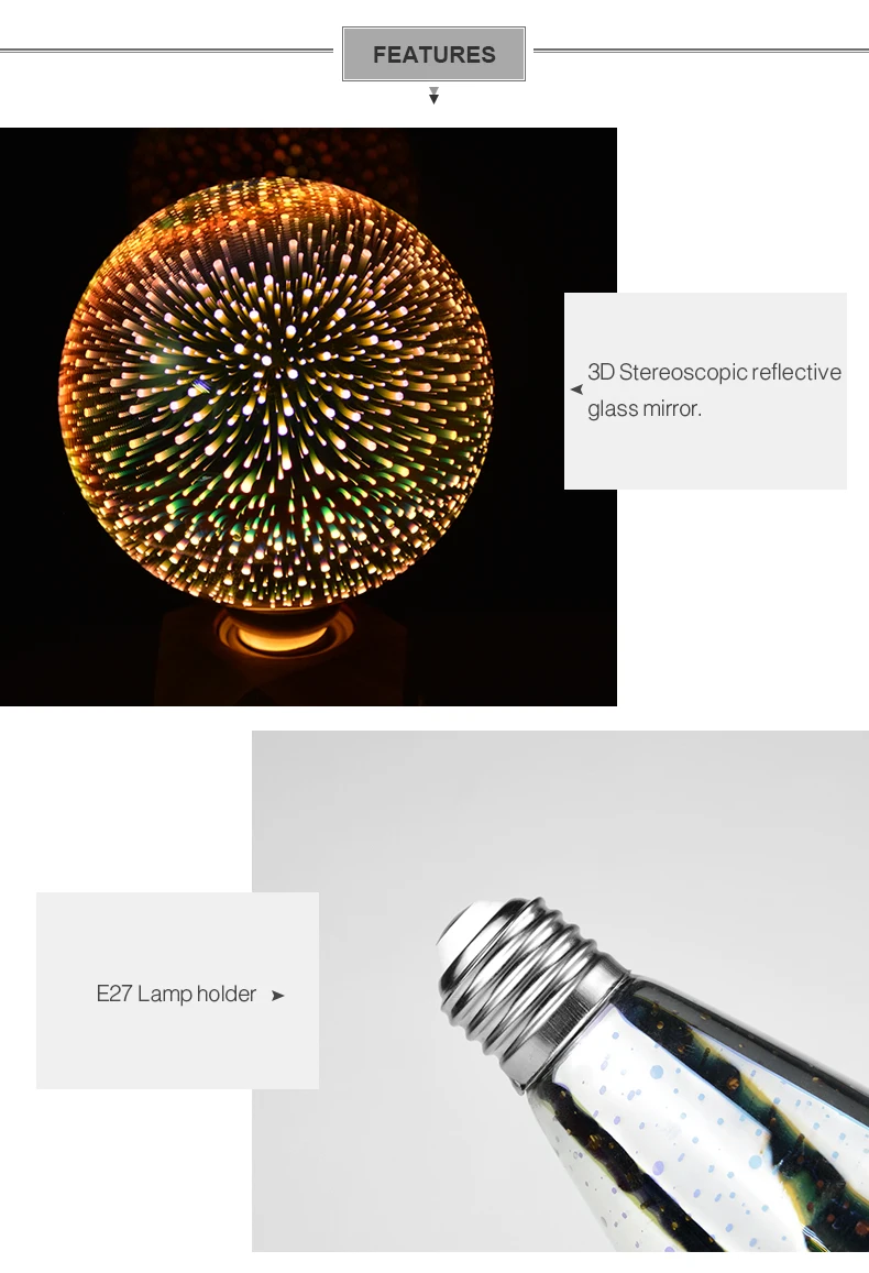 Room 3D Colorful Desk Decor Retro Effect LED Bulb E27 Vintage LED Light Bulb Wedding Nightlamp ST64 A60 G80 G95 G125