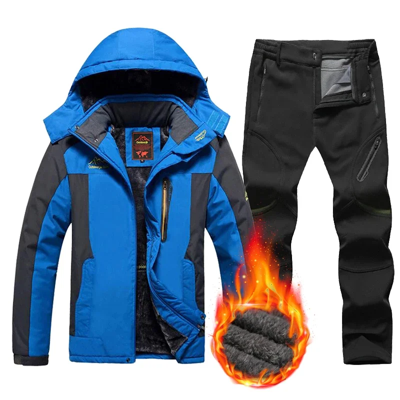 Winter Ski Suit For Men Waterproof Windproof Skiing Suits Snowboarding Set Outdoor Fleece Warm Ski jacket Pants Men Plus Size