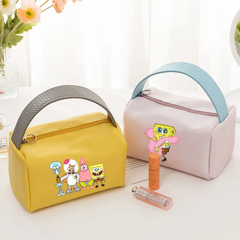 

SpongeBob SquarePants PU Waterproof Washing Bag Anime Girl Portable Cosmetic Bag Fashion Women Makeup Storage Handbag Xmas Gifts