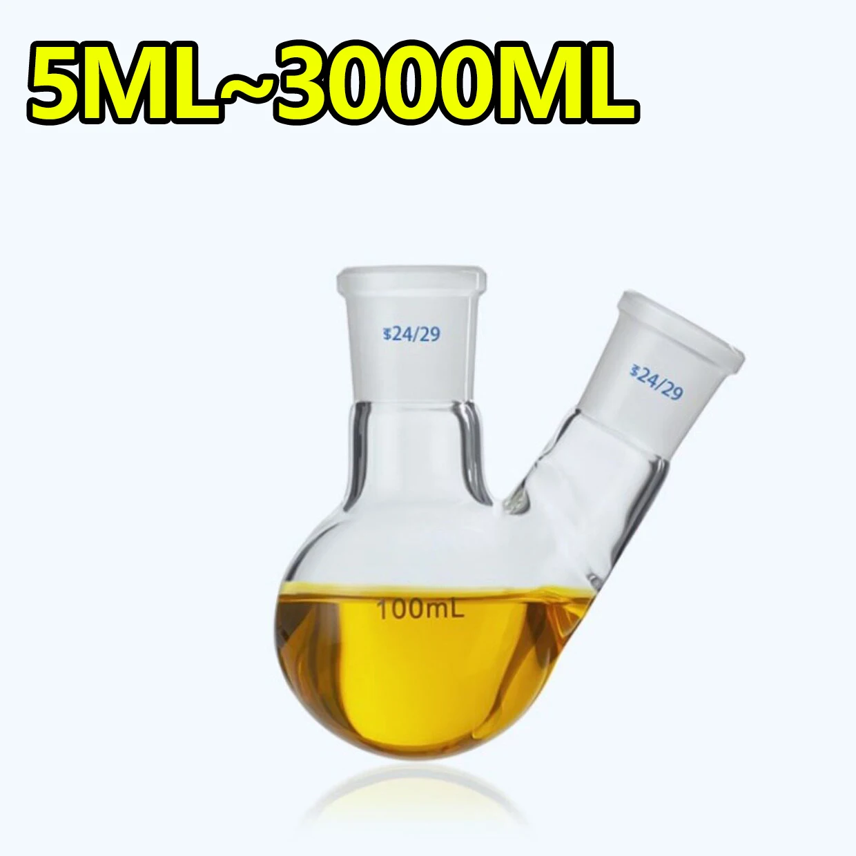 1 piece of two-neck round bottom flask 5/10/25/50/100/150/250/500/1000/2000/3000ml