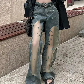 ג 'ינס נשים תחרה טלאים רקמה וינטג' ינס רופף נשים ג 'ינס מכנסיים