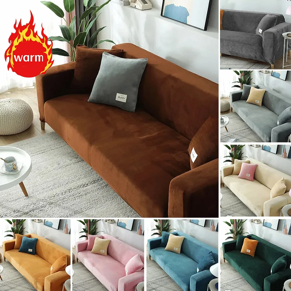 

Elastic Velvet Sofa Cover Soft Sofa Covers with Elastic Band Plush Sofa Protector for Home Hotel 1/2/3/4 Seaters Couvre Canapé