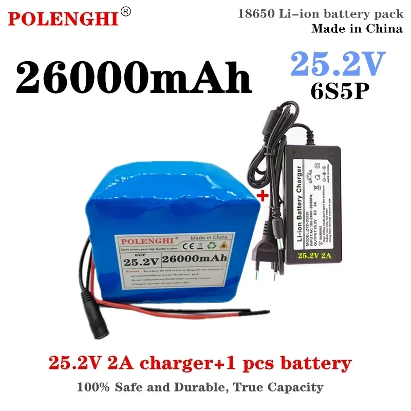 100% high-quality 25.2V 6S5P 18.0-26.0Ah 18650 rechargeable lithium-ion battery pack with built-in intelligent BMS protection