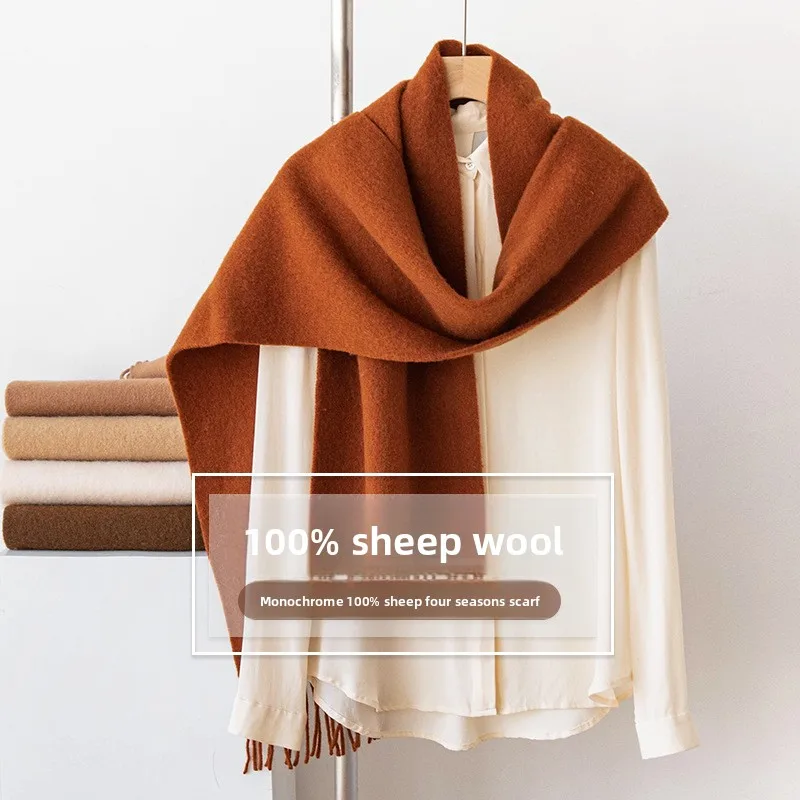 

2025 Luxury Vintage 100% Wool Solid Scarf Women's Autumn Winter Fashion Large Shawl Hijab Hair Wrap Vintage Warm Neck Warmer