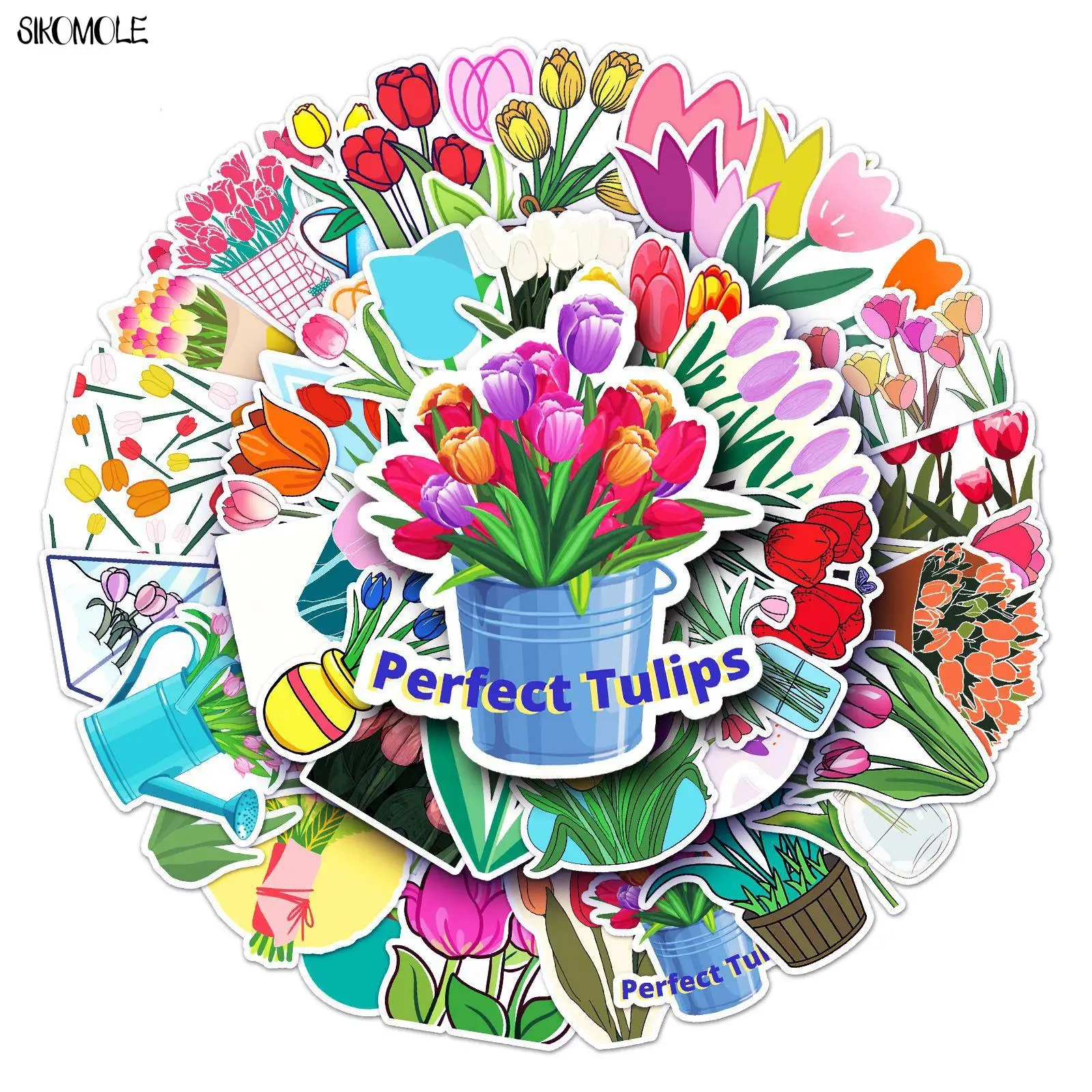 10/30/50PCS Cartoon Tulip Flowers Stickers Colorful Aesthetic Kids DIY Toy Car Skateboard Laptop Phone Graffiti Decal Sticker F5