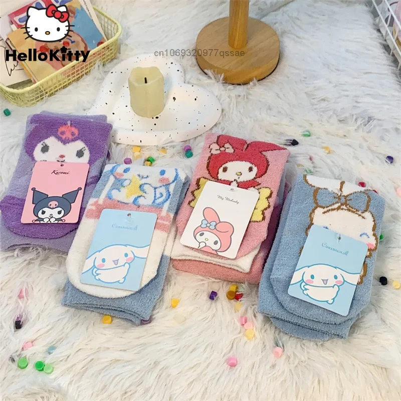 

4 Pairs/Set Sanrio Cinnamoroll Melody Kuromi Boat Socks Summer New Short Socks for Women Cute Cartoon Casual Home Floor Socks