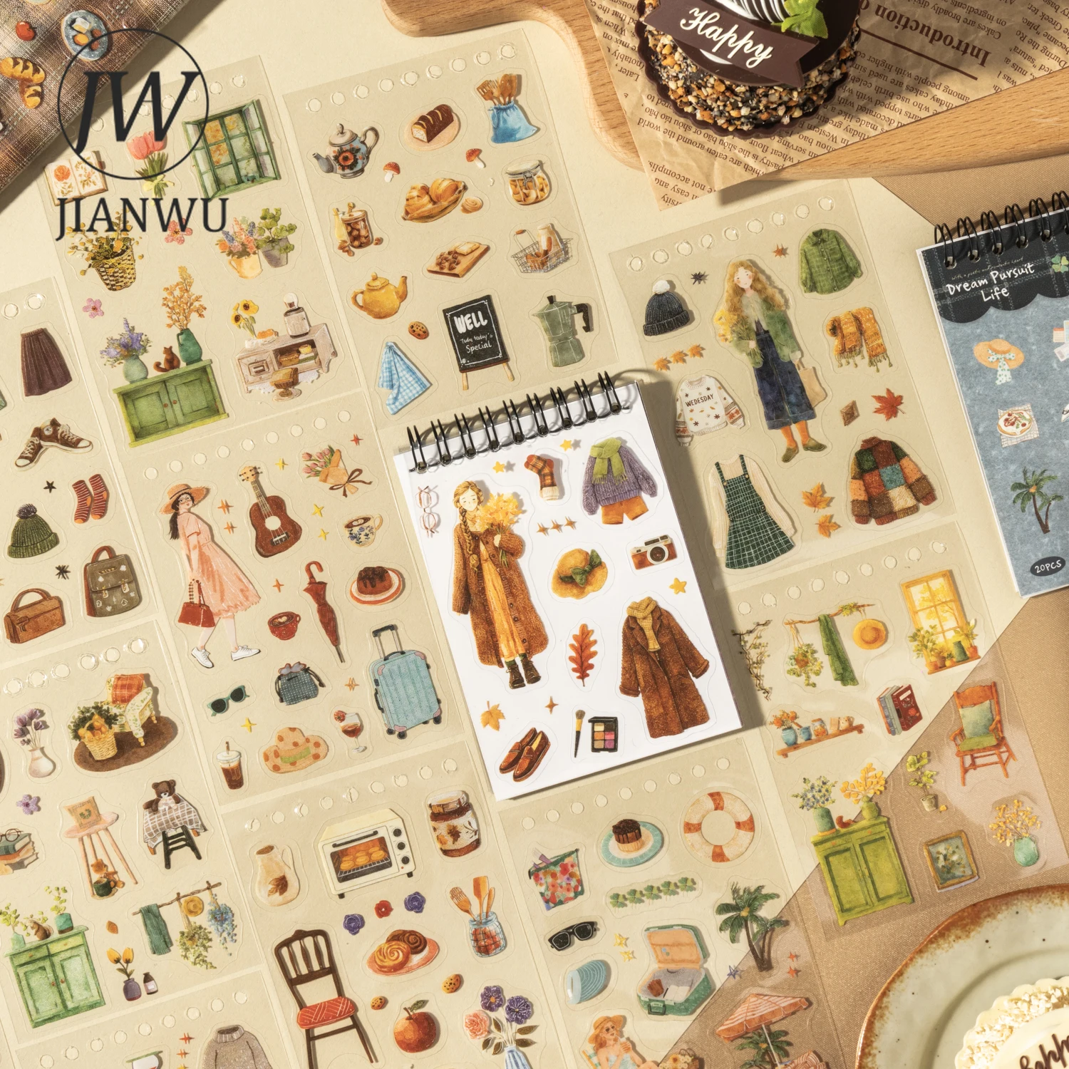 

JIANWU Dream Pursuit Life Series Vintage Flower Character Landscape Material Collage PET Sticker Creative Journal Stationery