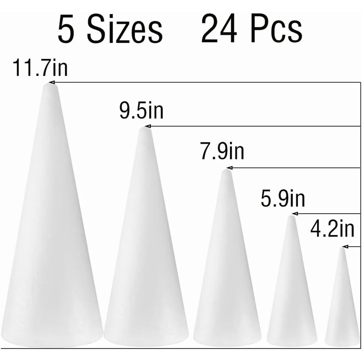24Pack Craft Foam Cones, Foam Tree Cones, Cones Shaped Foam for Arts, Crafts, Christmas Tree, School, DIY Craft Project