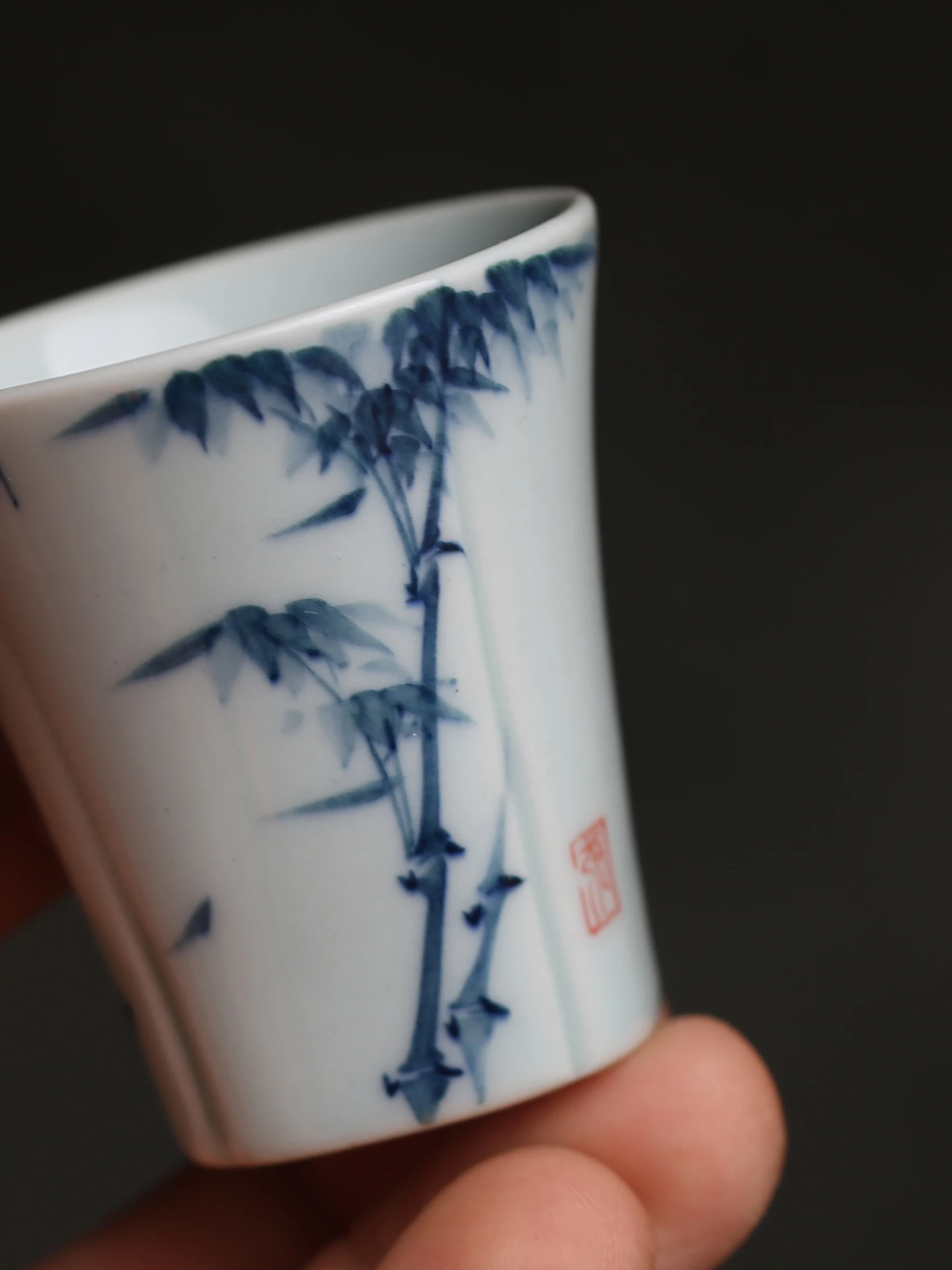 Blue And White Orchid Colorful Proud Bamboo Handle Master Cup Ceramic Pure Hand Painted Underglaze Color Smell Fragrance