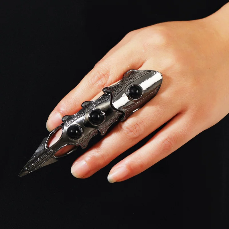 Armour Knuckle Full Finger Double loop Activity Ring For Men Punk Gothic Open Ring Jewelry Anime Cosplay Halloween Accessories