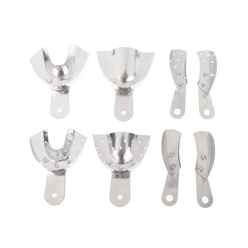 2Pcs Reusable Aluminum Alloy Dental Impression Trays Upper Lower Teeth Trays for Dental Restoration Teeth Molding Lab