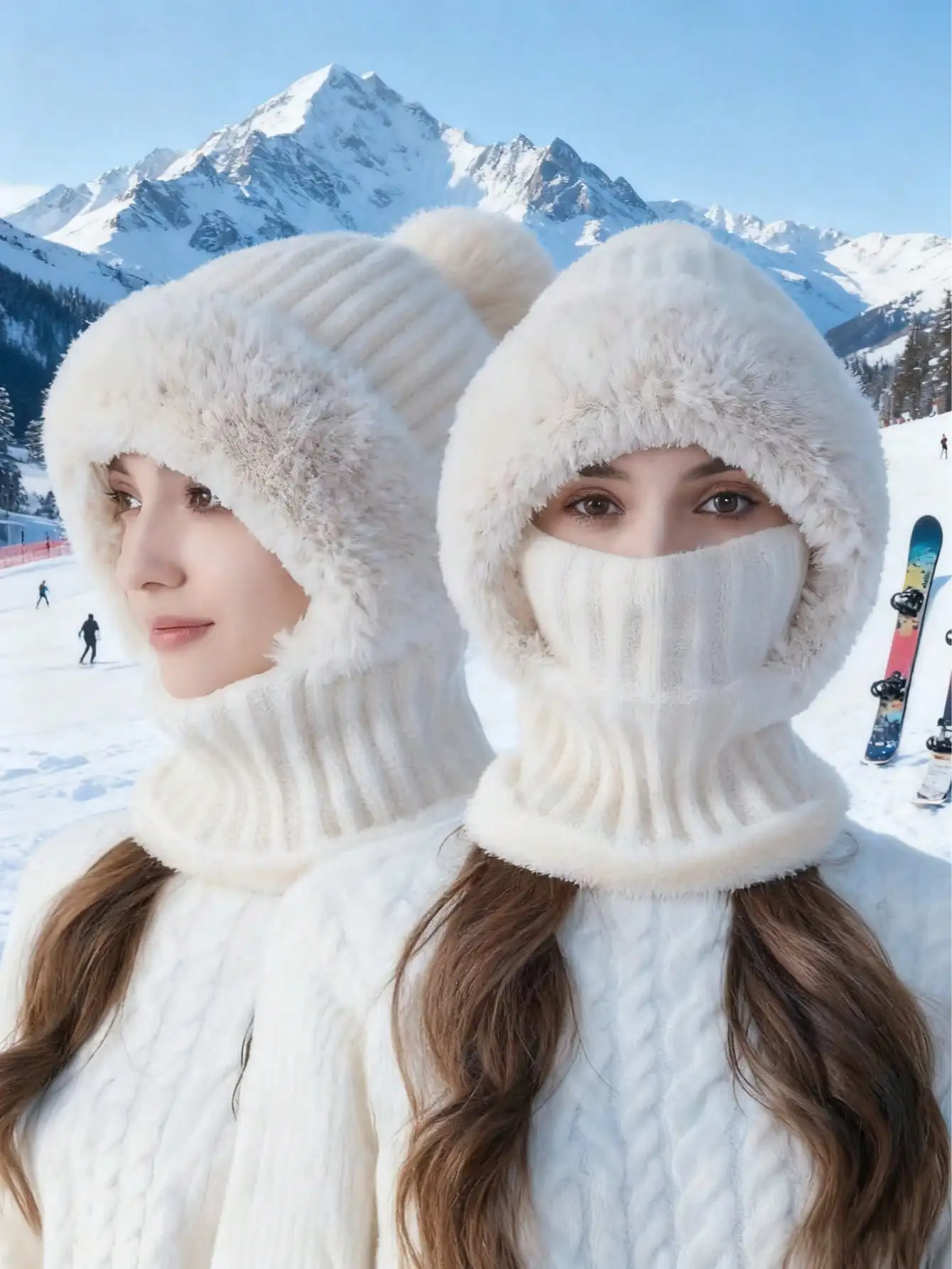 قطعة واحدة من قبعة محبوكة دافئة - حماية للأذن مقاومة للرياح، غطاء محرك السيارة + الرقبة، للطقس البارد/ركوب الدراجات في الهواء الطلق/عيد الميلاد #2