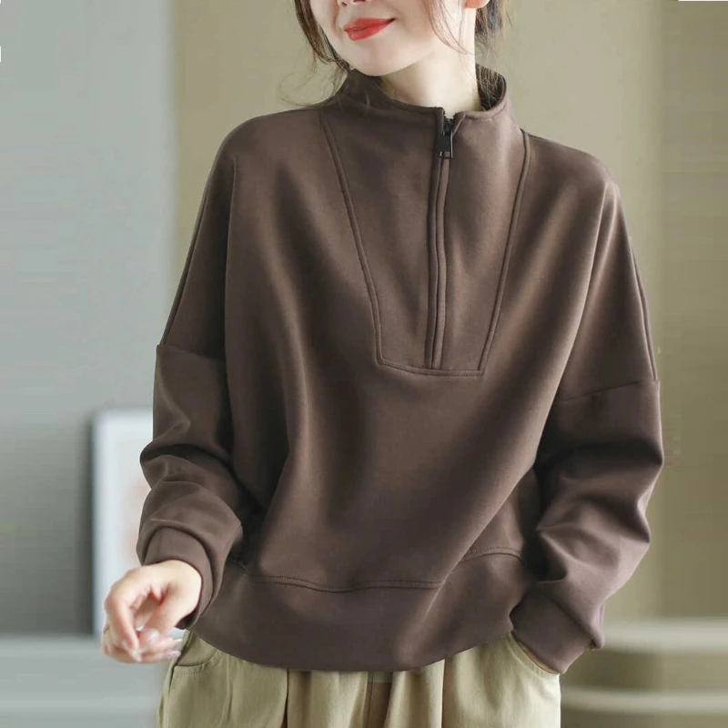 سستة المرقعة فضفاض الشارع هوديس بلوزات غير رسمية الخريف الشتاء طويلة الأكمام الصلبة قمة الموضة خمر الاتجاه ملابس حريمي